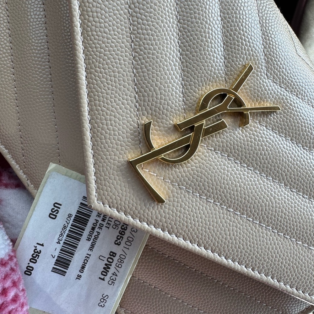 Yves Saint Laurent Cream Quilted Shoulder Bag with Gold Logo